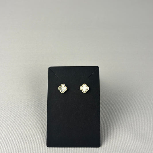 Sterling Silver 18K Gold-Plated Clover Earrings – White