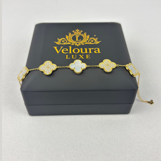Sterling Silver 18K Gold-Plated Clover Bracelet - White
